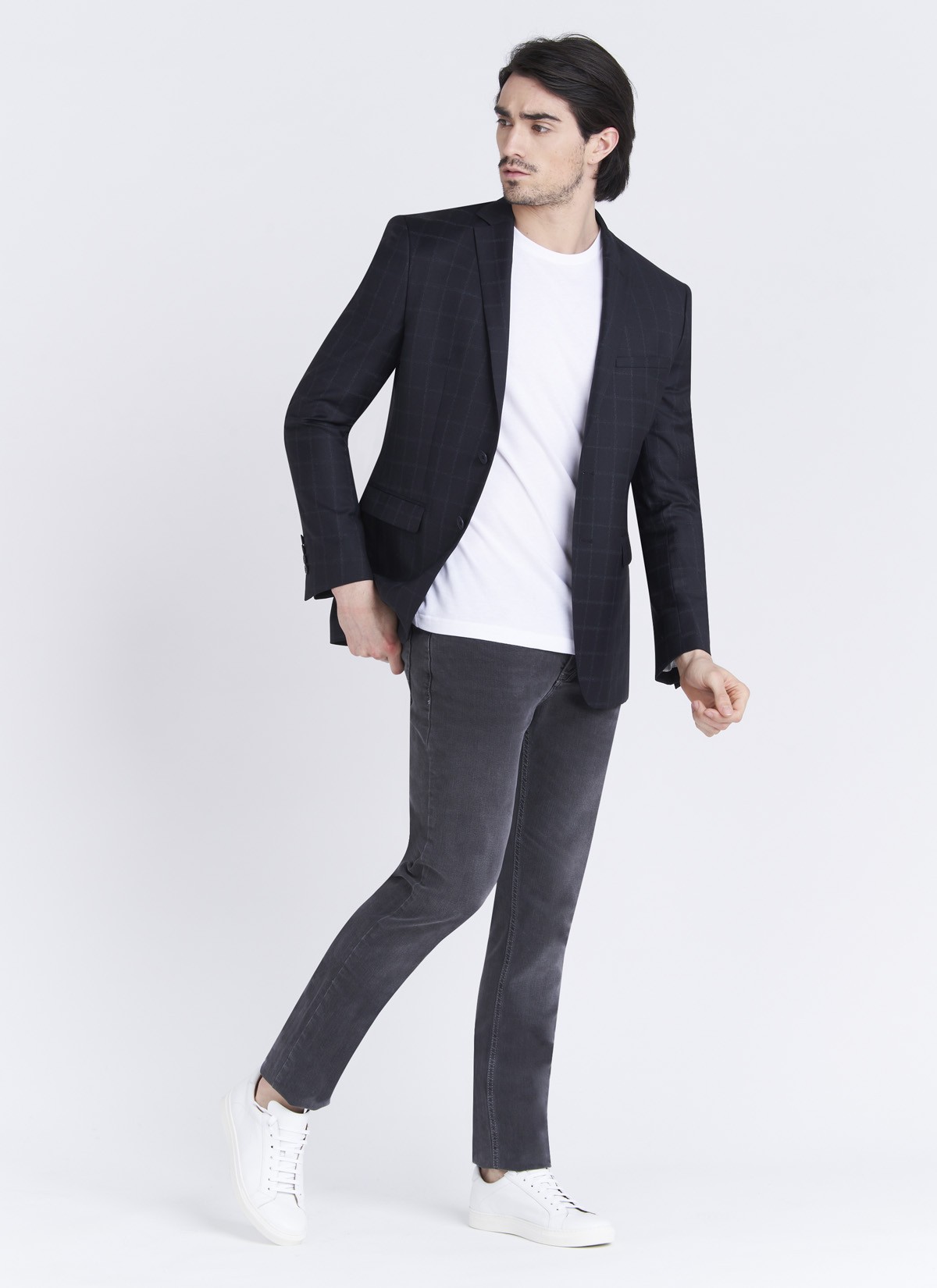 Veste Slim fit Emmanuelle Khanh_Bleu nuit à carreaux gris_89 - Bleu nuit