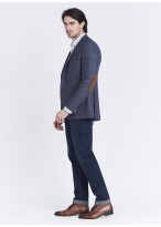 Veste Slim fit Emmanuelle Khanh_Bleu denim à carreaux marron_84 - Bleu denim