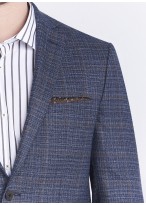 Veste Slim fit Emmanuelle Khanh_Bleu denim à carreaux marron_84 - Bleu denim