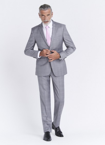 Costume regular fit Cloth Dormeuil_Gris perle à carreaux rose_21 - Gris perle