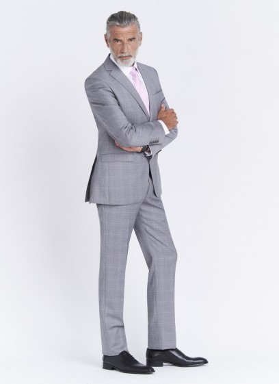Costume regular fit Cloth Dormeuil_Gris perle à carreaux rose_21 - Gris perle