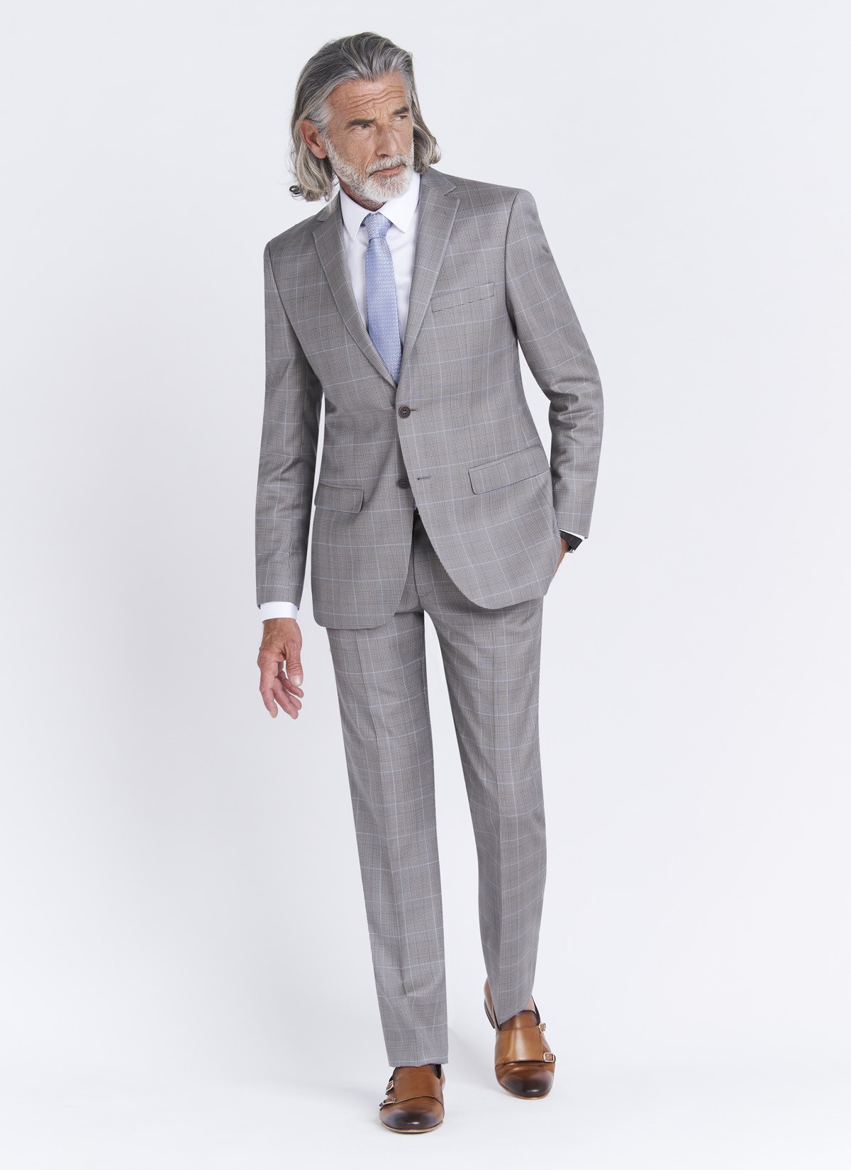 Costume regular fit Cloth Dormeuil_Gris perle à carreaux bleu_21 - Gris perle