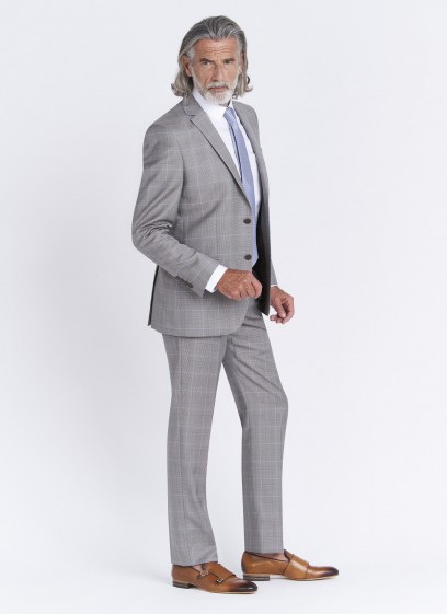 Costume regular fit Cloth Dormeuil_Gris perle à carreaux bleu_21 - Gris perle