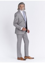 Costume regular fit Cloth Dormeuil_Gris perle à carreaux bleu_21 - Gris perle