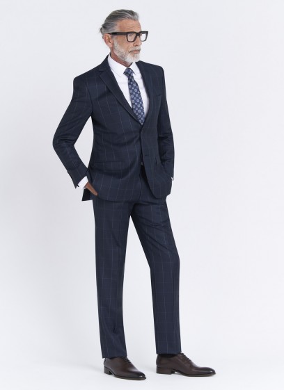 Costume regular fit Cloth Dormeuil_Bleu marine à carreaux blanc_88 - Bleu marine