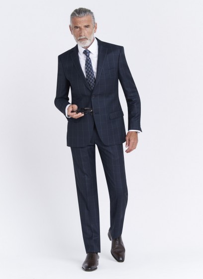 Costume regular fit Cloth Dormeuil_Bleu marine à carreaux blanc_88 - Bleu marine