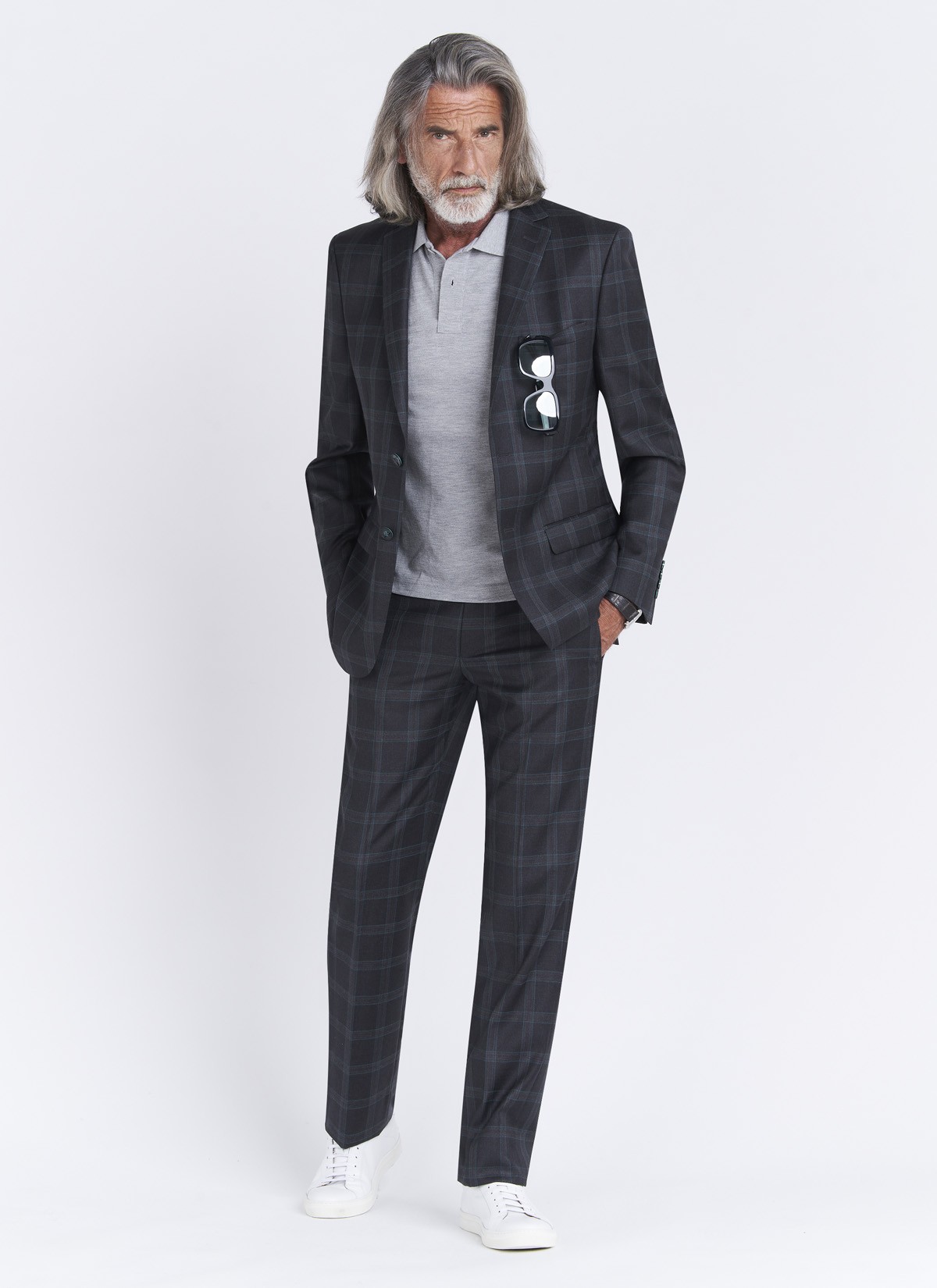 Costume regular fit Cloth Dormeuil_Gris anthracite à carreaux vert et gris_24 - Gris anthracite