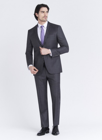 Costume regular fit Cloth Dormeuil_Gris foncé à carreaux violet_23 - Gris foncé