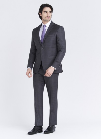 Costume regular fit Cloth Dormeuil_Gris foncé à carreaux violet_23 - Gris foncé