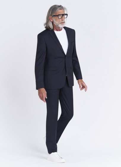 Costume slim fit Emmanuelle Khanh _ Bleu marine à rayures blanches _ 88 - Bleu marine