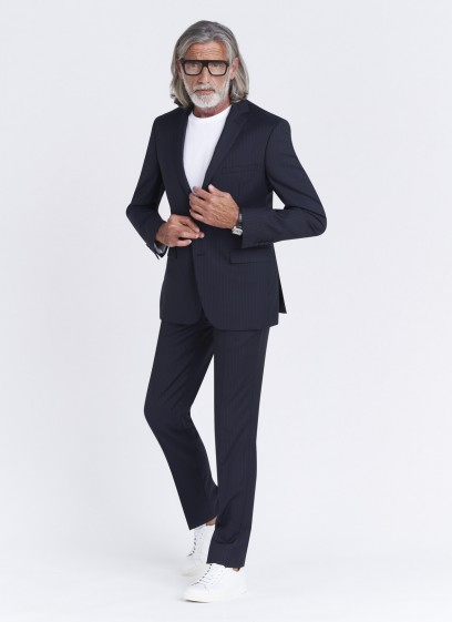 Costume slim fit Emmanuelle Khanh _ Bleu marine à rayures blanches _ 88 - Bleu marine