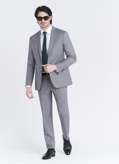 Costume slim fit Emmanuelle Khanh _ Faux uni gris perle _ 21 - Gris perle