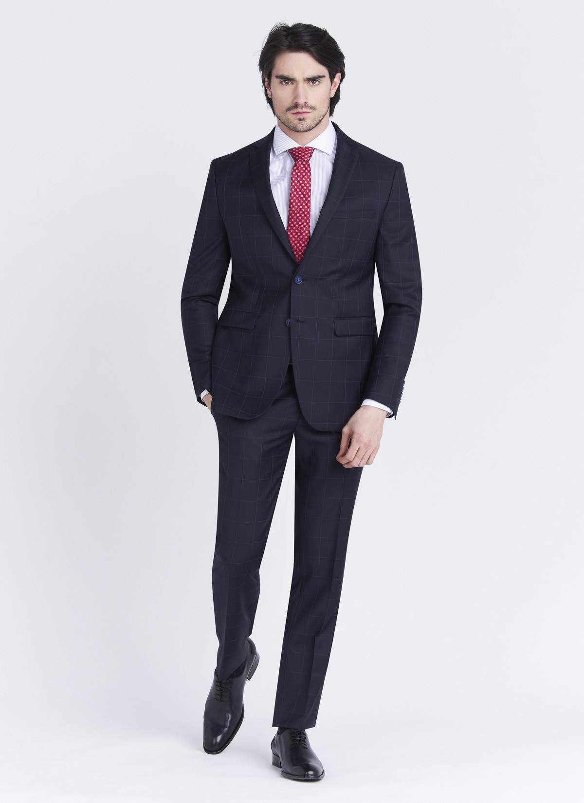 Costume slim fit Emmanuelle Khanh _ Bleu marine à carreaux _ 88 - Bleu marine