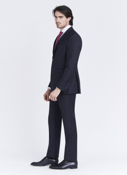 Costume slim fit Emmanuelle Khanh _ Bleu marine à carreaux _ 88 - Bleu marine