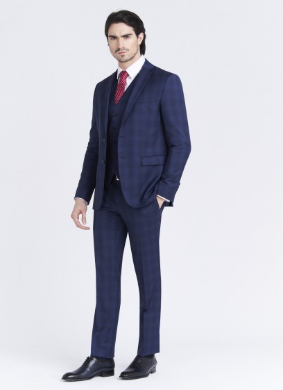 Costume Slim fit Lanificio F.LLI Cerruti DAL 1881_Bleu marine à carreaux_89 - Bleu nuit