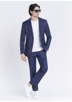 Costume Slim fit Lanificio F.LLI Cerruti DAL 1881_Bleu denim à carreaux bordeau_84 - Bleu denim
