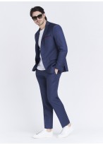 Costume Slim fit Lanificio F.LLI Cerruti DAL 1881_Bleu denim à carreaux bordeau_84 - Bleu denim