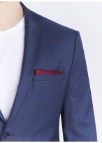 Costume Slim fit Lanificio F.LLI Cerruti DAL 1881_Bleu denim à carreaux bordeau_84 - Bleu denim