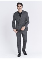 Costume croisé semi-slim fit Emmanuelle Khanh _ Motif pied-de-poule gris foncé _ 23 - Gris foncé