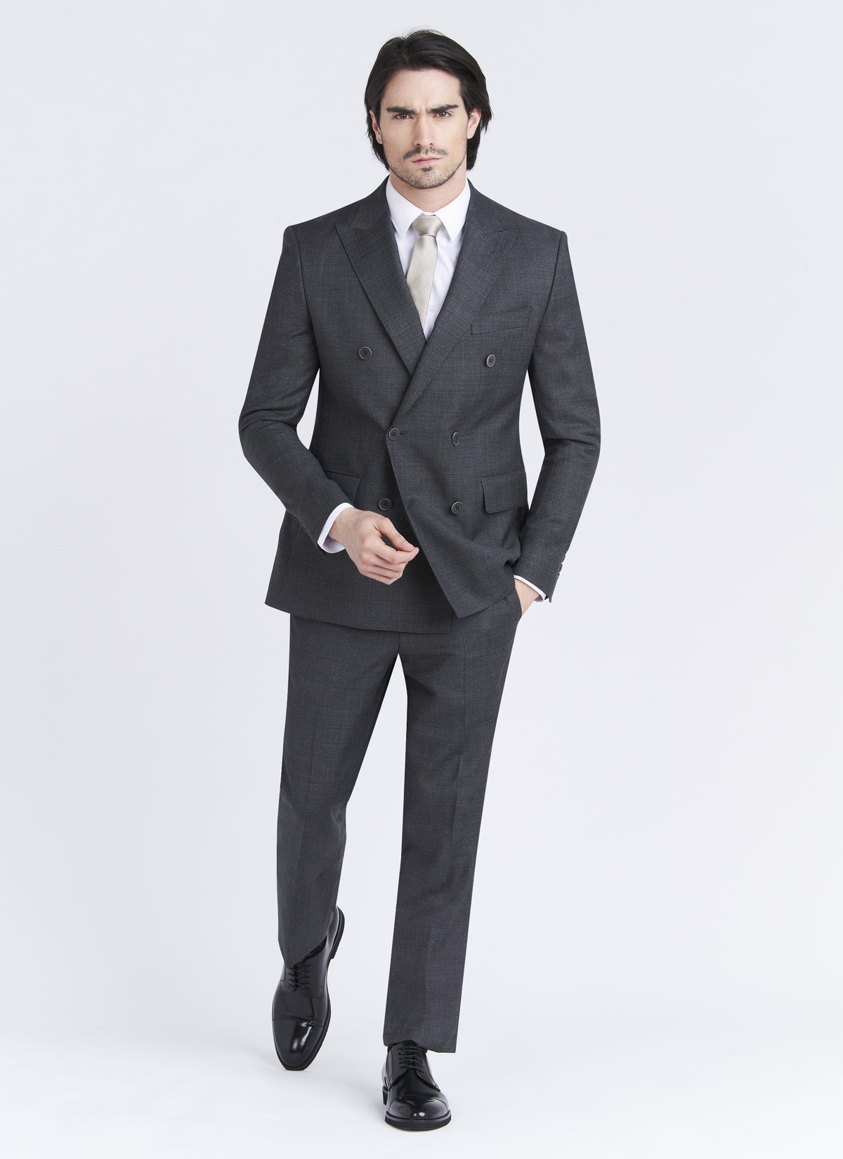 Costume croisé semi-slim fit Emmanuelle Khanh _ Gris foncé à carreaux _ 23 - Gris foncé