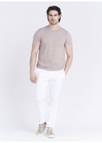 Pull à manches courtes en coton Emmanuelle Khanh _ beige sable à rayures _ 31 - Sable