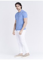 Pull col polo à manches courtes en coton Emmanuelle Khanh _ uni bleu ciel _ 81 - Bleu ciel
