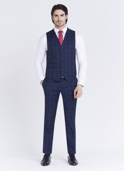 Costume Regular fit Lanificio F.LLI Cerruti DAL 1881_bleu nuit à carreaux_89 - Bleu nuit