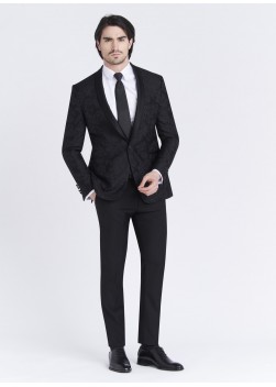 Smoking slim fit col châle Emmanuelle Khanh _ noir à motif jacquard fleuris ton sur ton _ 01 - Noir