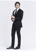 Smoking slim fit col châle Emmanuelle Khanh _ noir à motif jacquard fleuris ton sur ton _ 01 - Noir