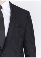 Smoking slim fit col châle Emmanuelle Khanh _ noir à motif jacquard fleuris ton sur ton _ 01 - Noir