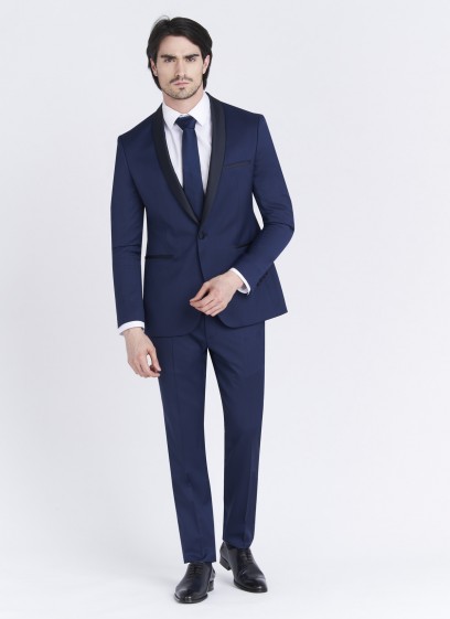 Smoking slim fit col châle Emmanuelle Khanh _ uni bleu marine _ 88 - Bleu marine