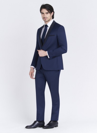 Smoking slim fit col châle Emmanuelle Khanh _ uni bleu marine _ 88 - Bleu marine