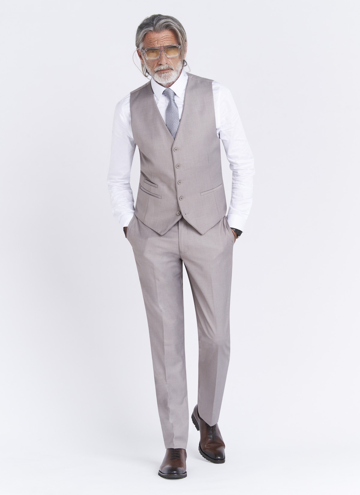 Gilet slim fit Sevenson _ uni grège _ 30 - Grège