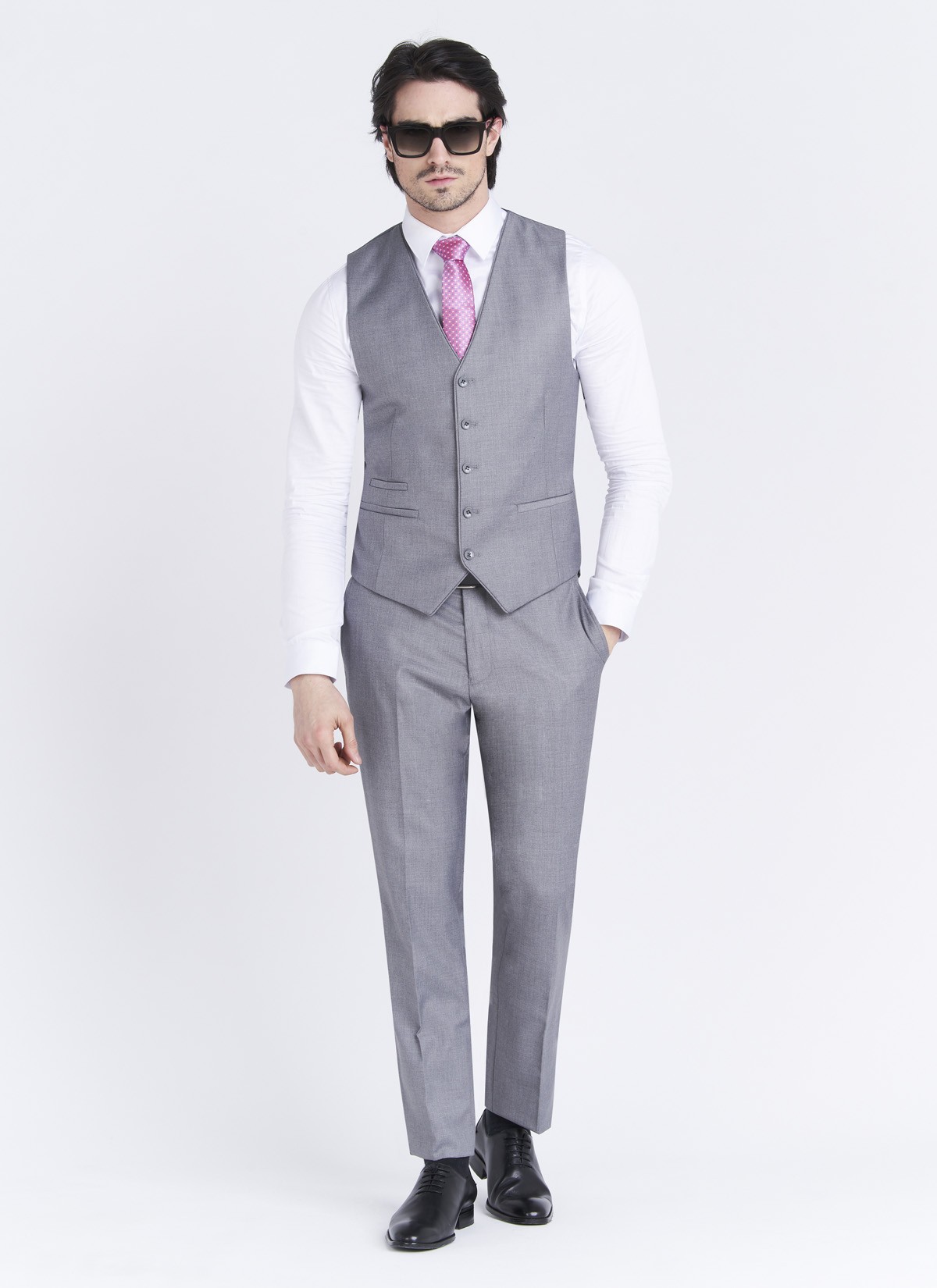 Gilet slim fit Sevenson _ uni gris moyen _ 22 - Gris moyen