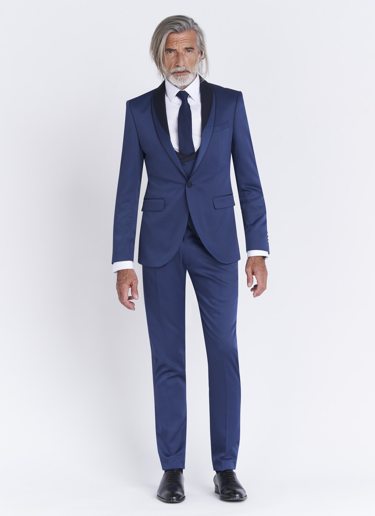 Smoking slim fit Sevenson _ Bleu marine faux uni _ 88 - Bleu marine