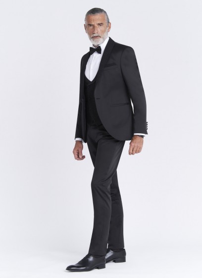 Smoking slim fit col châle Sevenson _ uni noir _ 01 - Noir