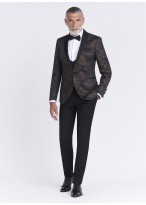 Smoking slim fit col châle Sevenson _ Noir à motif jacquard moiré _ 35 - Marron