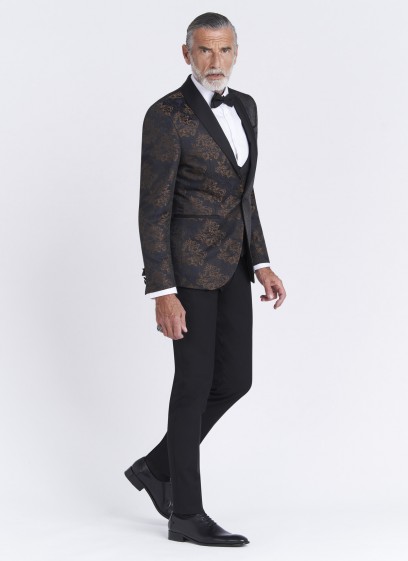 Smoking slim fit col châle Sevenson _ Noir à motif jacquard moiré _ 35 - Marron