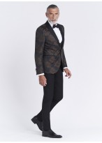 Smoking slim fit col châle Sevenson _ Noir à motif jacquard moiré _ 35 - Marron