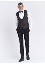 Smoking slim fit col châle Sevenson _ Noir à motif jacquard moiré _ 35 - Marron