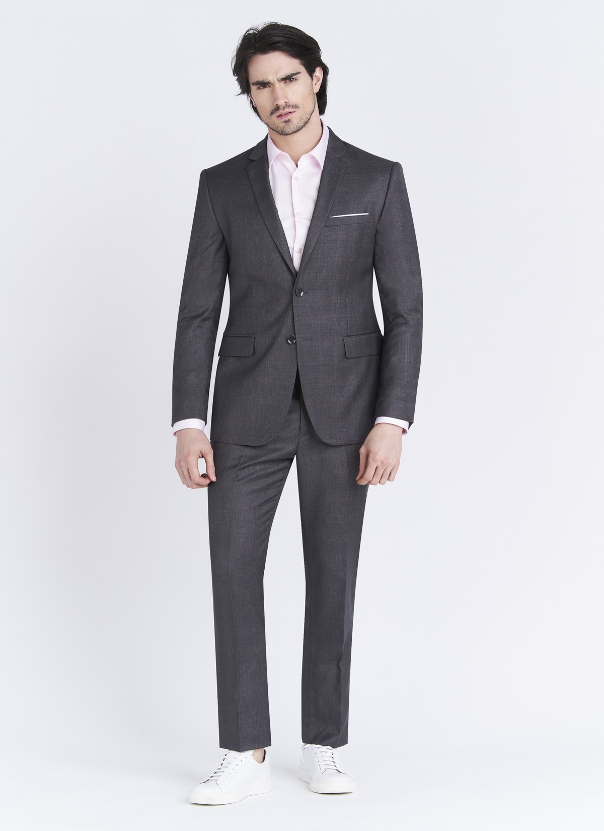Costume slim fit Sevenson _ Gris foncé à carreaux rose _ 23 - Gris foncé