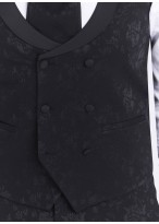Smoking slim fit col pointe Sevenson _ noir à motif jacquard fleuris ton sur ton _ 01 - Noir