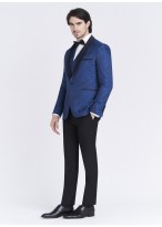 Smoking slim fit col châle Emmanuelle Khanh _ Bleu à motif jacquard ton sur ton _ 84 - Bleu denim
