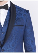 Smoking slim fit col châle Emmanuelle Khanh _ Bleu à motif jacquard ton sur ton _ 84 - Bleu denim