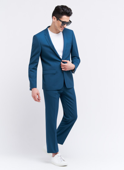 Costume slim fit en laine Charles Le Golf _ Bleu pétrole faux uni _ 87 - Bleu pétrole