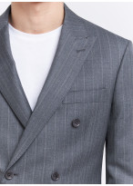 Double breasted suit by Emmanuelle Khanh _ Mid grey with stripes _ 22 - Mid grey