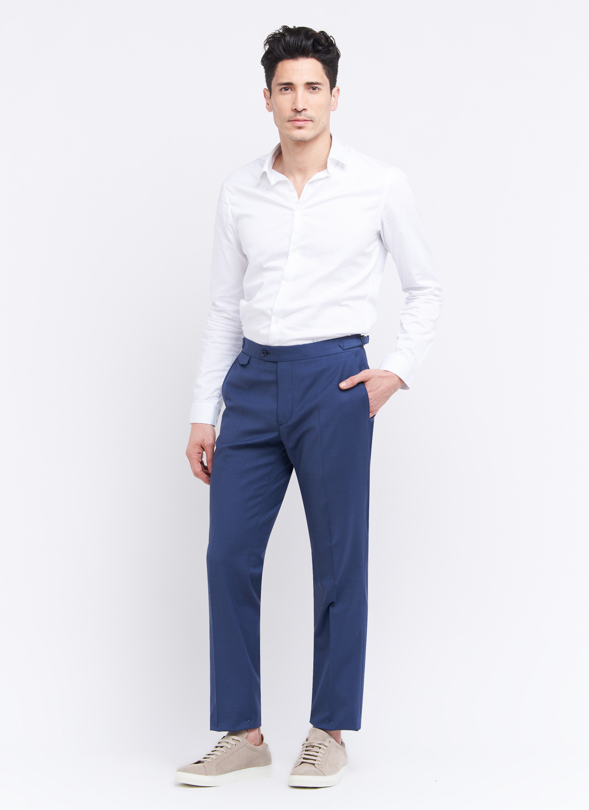 Slim fit trousers by Emmanuelle Khanh _ Petrol blue plain _ 87 - Petrol blue