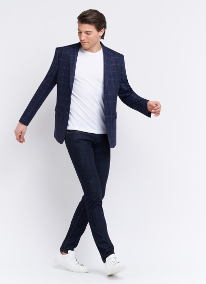 Veste slim fit Emmanuelle Khanh _ Bleu marine à carreaux _ 88 - Bleu marine