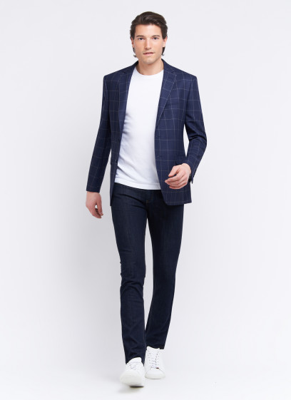 Veste slim fit Emmanuelle Khanh _ Bleu marine à carreaux _ 88 - Bleu marine