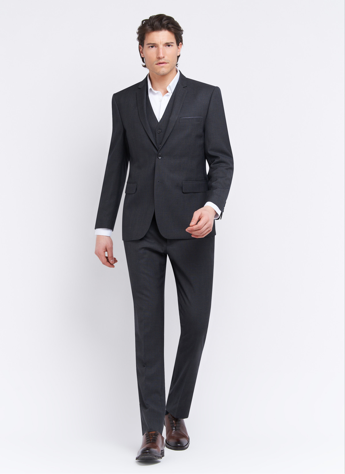 Costume trois pièces slim fit Sevenson _ Gris anthracite à carreaux _ 24 - Gris anthracite